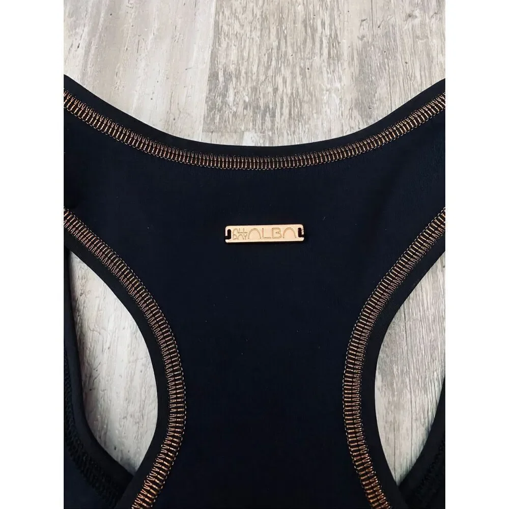All Day Alba Racerback Sports Yoga Tank Black Copper Sz S